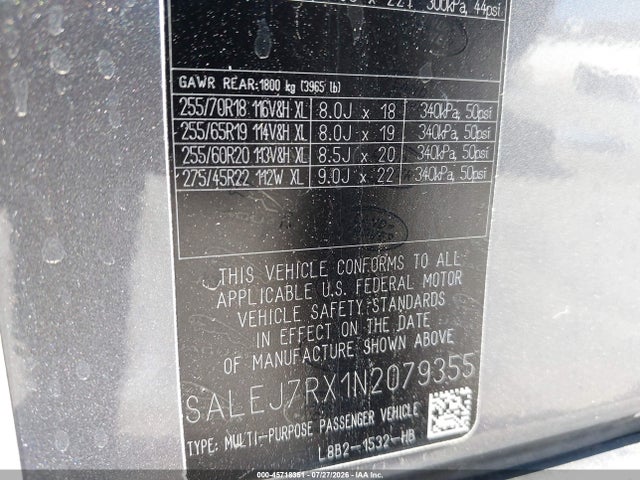 Aukcja sprzedaży 2022 Land Rover Defender 110 S, vin: SALEJ7RX1N2079355, numer aukcji: 45718351