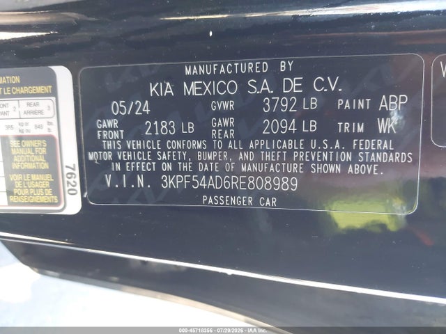 Aukcja sprzedaży 2024 Kia Forte Gt-line, vin: 3KPF54AD6RE808989, numer aukcji: 45718356