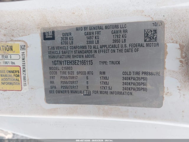 Aukcja sprzedaży 2014 Gmc Sierra 1500, vin: 1GTN1TEH3EZ166115, numer aukcji: 45718358