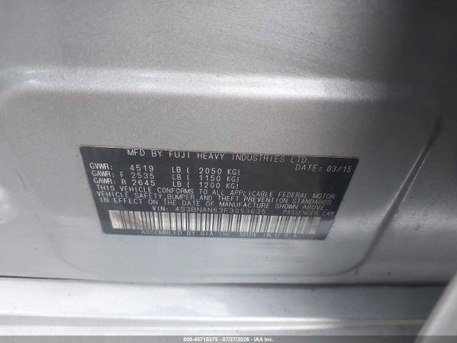 Aukcja sprzedaży 2015 Subaru Legacy 2.5i Limited, vin: 4S3BNAN63F3053635, numer aukcji: 45718375