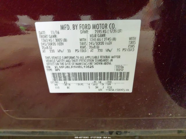 Продаж на аукціоні авто 2017 Lincoln Mkx Reserve, vin: 2LMPJ8LR8HBL10525, номер лоту: 45718383