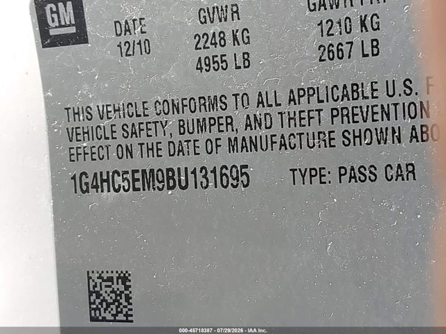 Aukcja sprzedaży 2011 Buick Lucerne Cxl, vin: 1G4HC5EM9BU131695, numer aukcji: 45718387