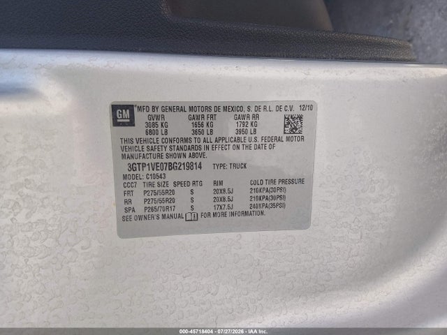 Продаж на аукціоні авто 2011 Gmc Sierra 1500 Sle, vin: 3GTP1VE07BG219814, номер лоту: 45718404