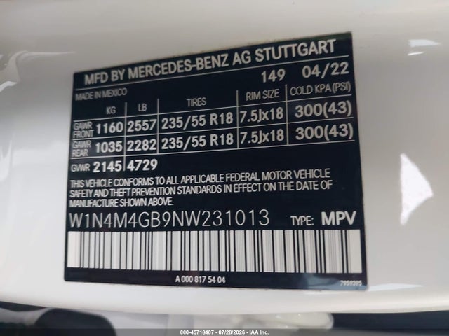 W1N4M4GB9NW231013 Mercedes-Benz GLB 250