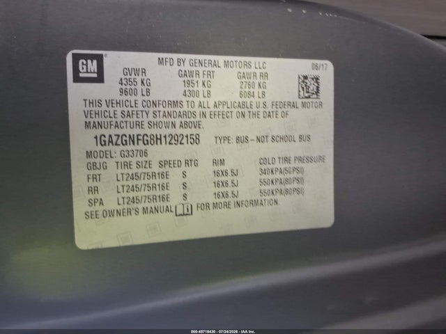 Chevrolet Express 3500 Ls 2017 1GAZGNFG8H1292158 Image 9