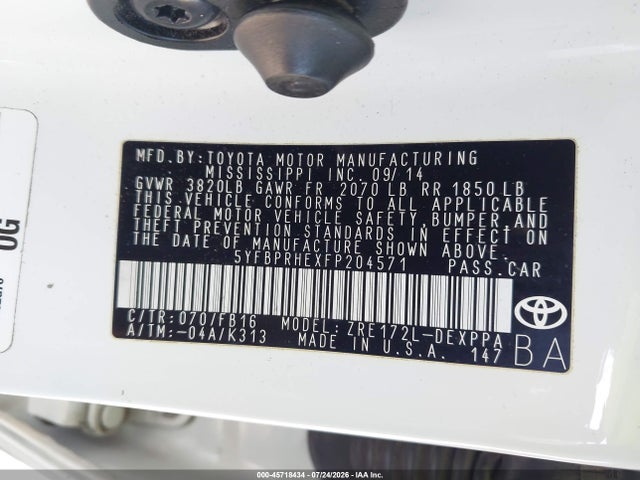 Toyota Corolla Le Eco Plus 2015 5YFBPRHEXFP204571 Image 9