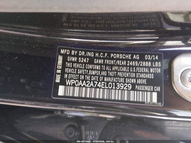 Продаж на аукціоні авто 2014 Porsche Panamera 4, vin: WP0AA2A74EL013929, номер лоту: 45718447