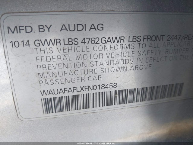 Audi A4 2.0t Premium 2015 WAUAFAFLXFN018458 Image 9