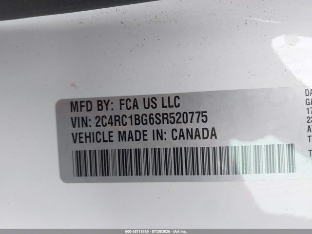 2025 Chrysler Pacifica Select მანქანა იყიდება აუქციონზე, vin: 2C4RC1BG6SR520775, აუქციონის ნომერი: 45718469