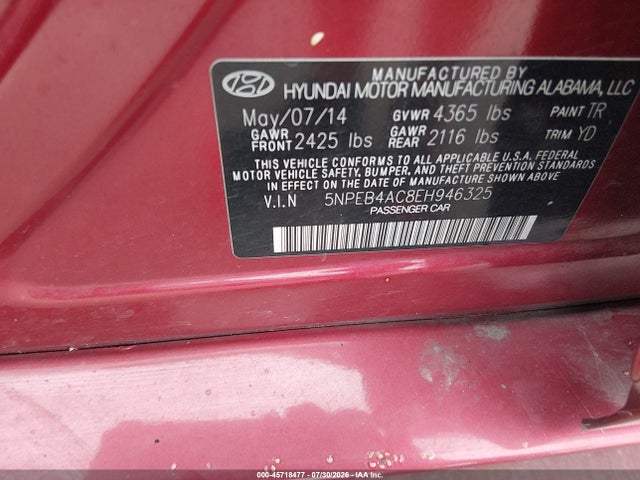 Hyundai SONATA GLS 2014 5NPEB4AC8EH946325 Image 9