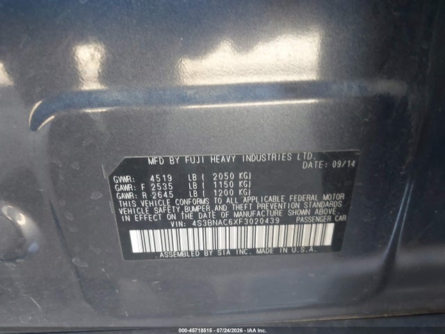 Продаж на аукціоні авто 2015 Subaru Legacy 2.5i Premium, vin: 4S3BNAC6XF3020439, номер лоту: 45718515