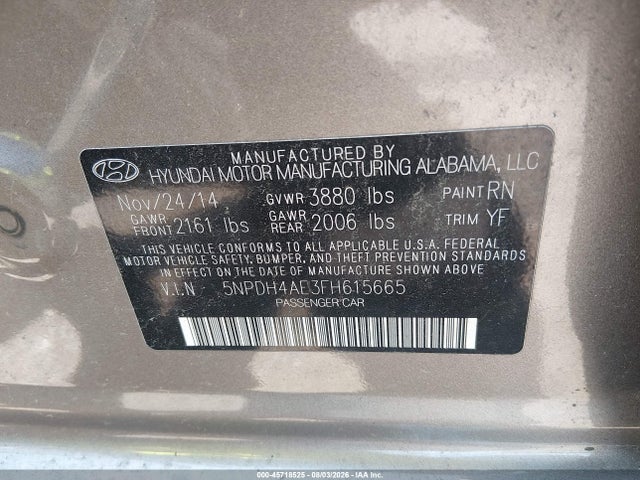 Продажа на аукционе авто 2015 Hyundai Elantra Se, vin: 5NPDH4AE3FH615665, номер лота: 45718525