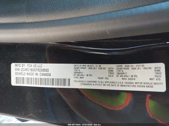 Aukcja sprzedaży 2026 Chrysler Pacifica Select, vin: 2C4RC1BG6TR239593, numer aukcji: 45718554