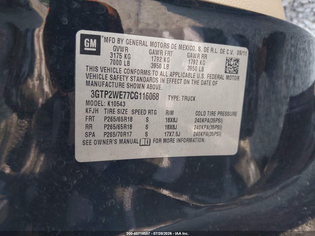 Продажа на аукционе авто 2012 Gmc Sierra 1500 Slt, vin: 3GTP2WE77CG116068, номер лота: 45718557
