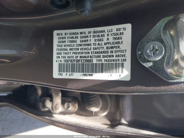 Honda Civic Lx 2015 19XFB2F58FE239685 Image 9