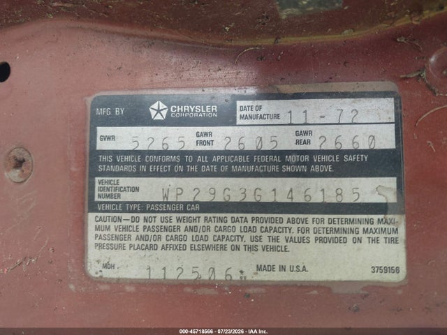 Aukcja sprzedaży 1973 Dodge Charger 2-door, vin: WP29G3G146185, numer aukcji: 45718566