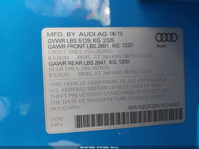 Продажа на аукционе авто 2019 Audi Q3 2.0t S Line Premium, vin: WA1EECF3XK1074642, номер лота: 45718568
