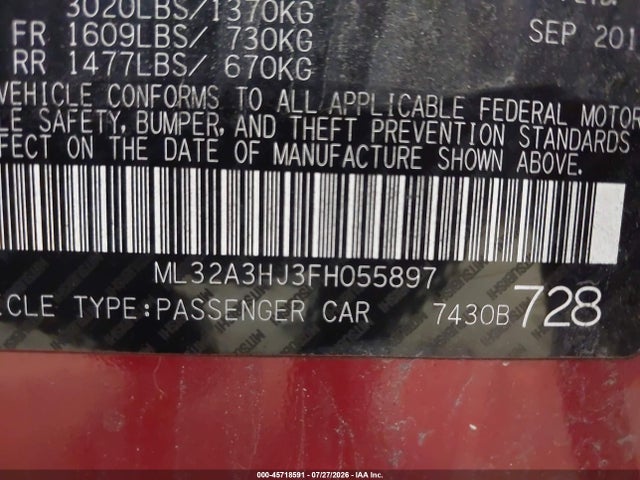 45718591 :رقم المزاد ، ML32A3HJ3FH055897 vin ، 2015 Mitsubishi Mirage De مزاد بيع