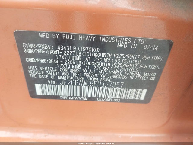 45718593 :رقم المزاد ، JF2GPAWC5EH327957 vin ، 2014 Subaru Xv Crosstrek 2.0i Premium مزاد بيع
