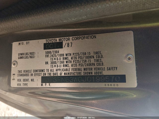 45718601 :رقم المزاد ، JT3RN63W0J0199570 vin ، 1988 Toyota 4runner Rn60 مزاد بيع