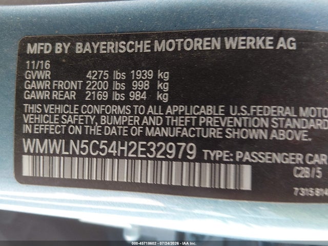 Aukcja sprzedaży 2017 Mini Clubman Cooper, vin: WMWLN5C54H2E32979, numer aukcji: 45718602