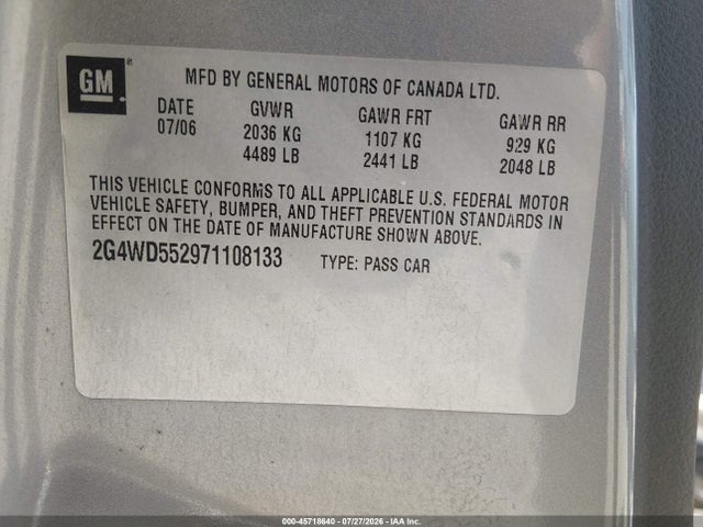Продаж на аукціоні авто 2007 Buick Lacrosse Cxl, vin: 2G4WD552971108133, номер лоту: 45718640