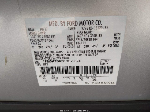 Aukcja sprzedaży 2017 Ford Explorer, vin: 1FM5K7B87HGE29324, numer aukcji: 45718651