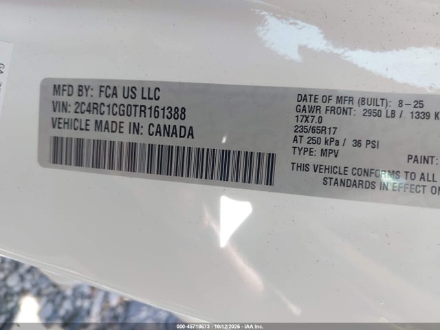 45718673 :رقم المزاد ، 2C4RC1CG0TR161388 vin ، 2026 Chrysler Voyager Lx مزاد بيع