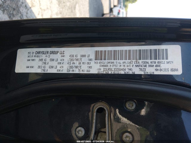 Aukcja sprzedaży 2013 Ram 2500 Laramie, vin: 3C6UR5KL3DG560454, numer aukcji: 45718685