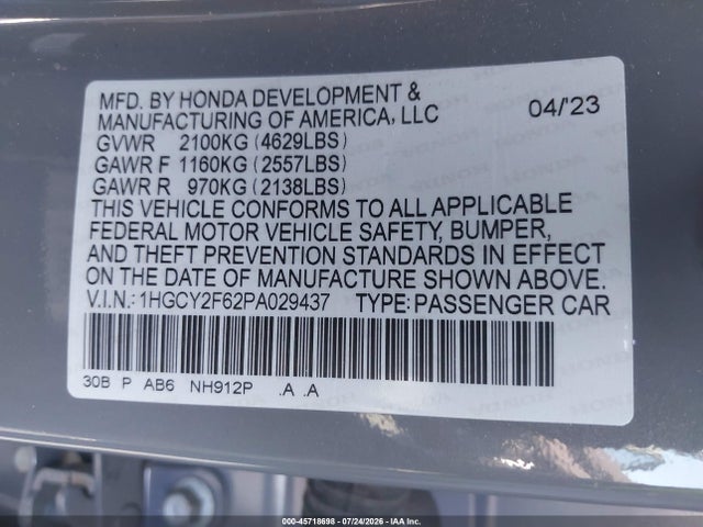 1HGCY2F62PA029437 Honda Accord Hybrid Ex-l
