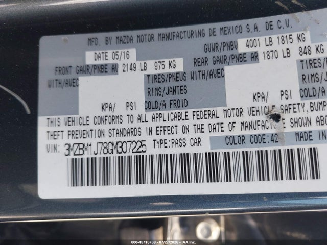 3MZBM1J78GM307225 Mazda Mazda3 I Sport