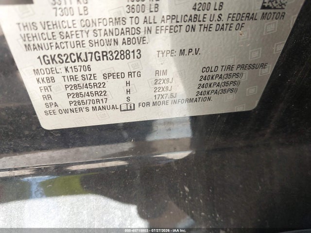 Продаж на аукціоні авто 2016 Gmc Yukon Denali, vin: 1GKS2CKJ7GR328813, номер лоту: 45718803