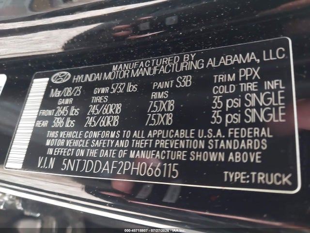 2023 Hyundai Santa Cruz Sel Premium მანქანა იყიდება აუქციონზე, vin: 5NTJDDAF2PH066115, აუქციონის ნომერი: 45718807