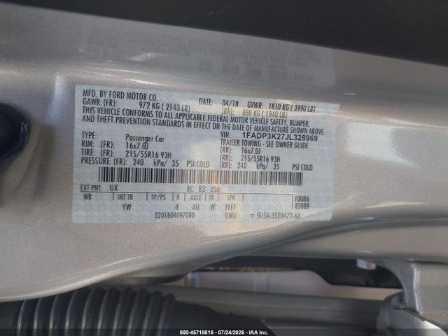 Ford FOCUS SE 2018 1FADP3K27JL328969 Image 9