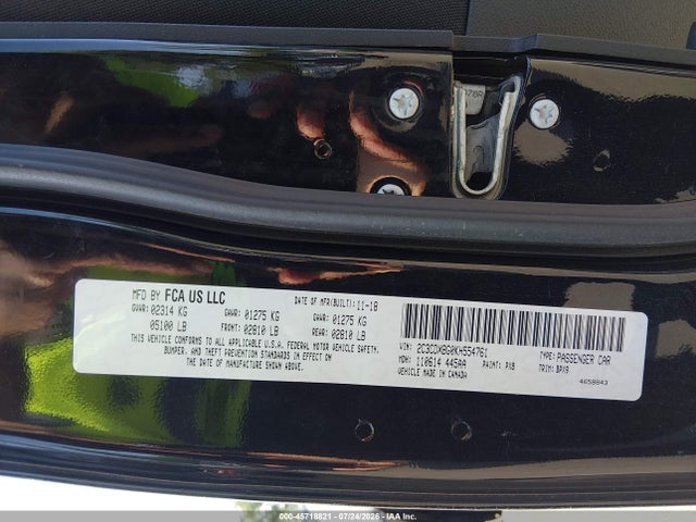 45718821 :رقم المزاد ، 2C3CDXBG0KH554761 vin ، 2019 Dodge Charger Sxt Rwd مزاد بيع