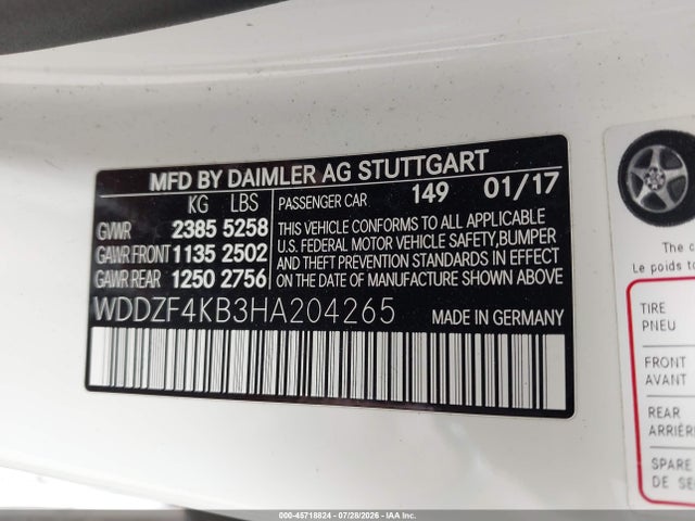 2017 Mercedes-benz E 300 4matic მანქანა იყიდება აუქციონზე, vin: WDDZF4KB3HA204265, აუქციონის ნომერი: 45718824