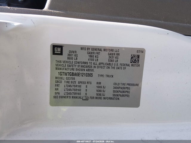 Aukcja sprzedaży 2014 Gmc Savana 2500 Work Van, vin: 1GTW7GBA6E1210365, numer aukcji: 45718827