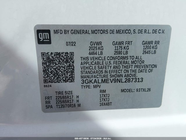 45718836 :رقم المزاد ، 3GKALMEV9NL287313 vin ، 2022 Gmc Terrain Fwd Sle مزاد بيع