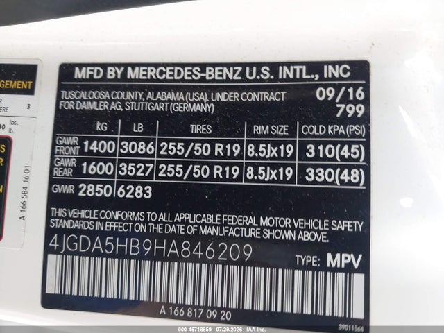 45718859 :رقم المزاد ، 4JGDA5HB9HA846209 vin ، 2017 Mercedes-benz Gle 350 4matic مزاد بيع