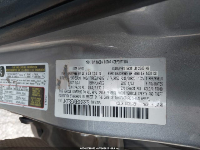 Продаж на аукціоні авто 2011 Mazda Cx-9 Grand Touring, vin: JM3TB2DA9B0322278, номер лоту: 45718862