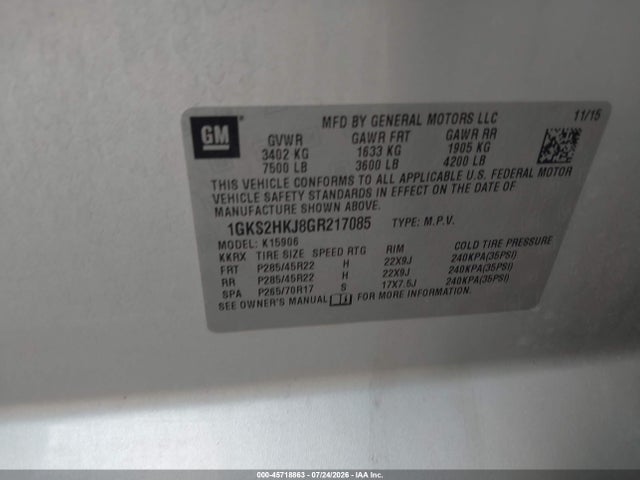 Продажа на аукционе авто 2016 Gmc Yukon Xl Denali, vin: 1GKS2HKJ8GR217085, номер лота: 45718863