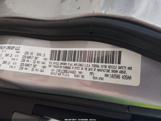 2014 Jeep Cherokee Latitude მანქანა იყიდება აუქციონზე, vin: 1C4PJLCB9EW144063, აუქციონის ნომერი: 45718871