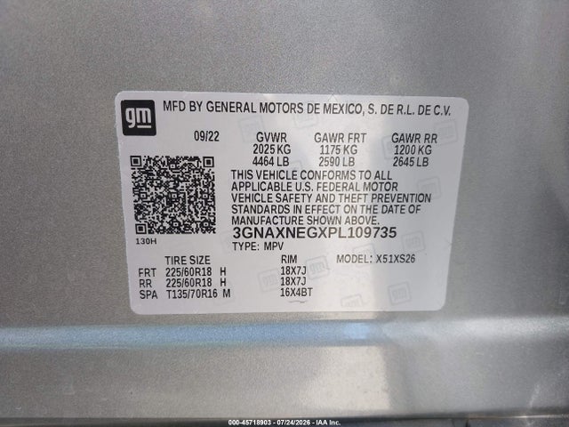 45718903 :رقم المزاد ، 3GNAXNEGXPL109735 vin ، 2023 Chevrolet Equinox Fwd Premier مزاد بيع
