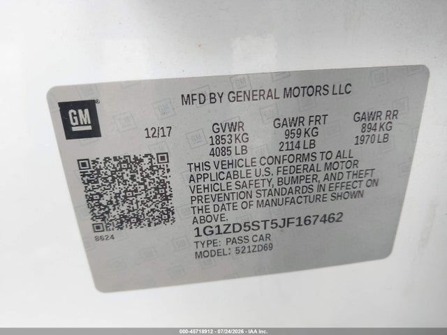 Aukcja sprzedaży 2018 Chevrolet Malibu Lt, vin: 1G1ZD5ST5JF167462, numer aukcji: 45718912
