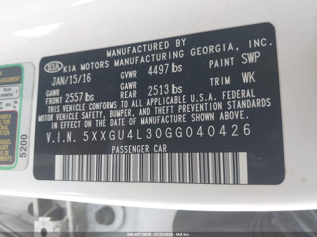 KIA OPTIMA EX 2016 5XXGU4L30GG040426 Image 9