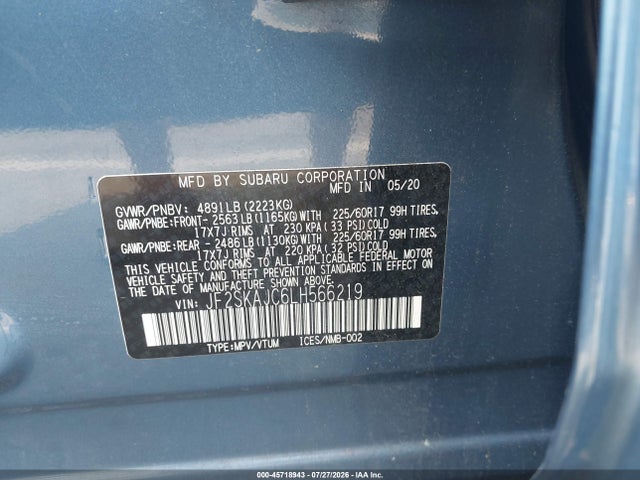 2020 Subaru Forester Premium მანქანა იყიდება აუქციონზე, vin: JF2SKAJC6LH566219, აუქციონის ნომერი: 45718943