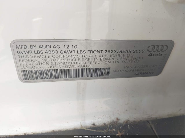 2011 Audi A6 3.2 Premium მანქანა იყიდება აუქციონზე, vin: WAUEKAFB9BN052793, აუქციონის ნომერი: 45718946