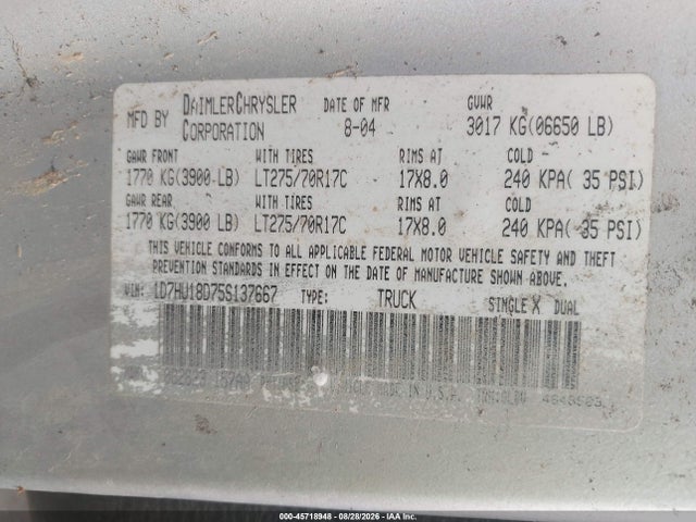 Продаж на аукціоні авто 2005 Dodge Ram 1500 Slt/laramie, vin: 1D7HU18D75S137667, номер лоту: 45718948