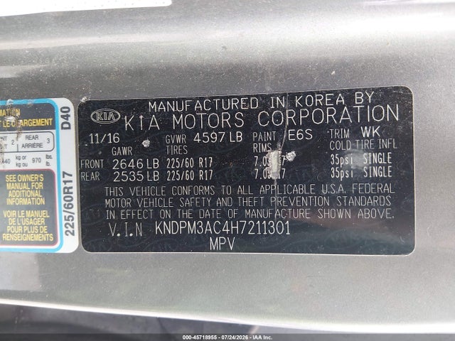Aukcja sprzedaży 2017 Kia Sportage Lx, vin: KNDPM3AC4H7211301, numer aukcji: 45718955