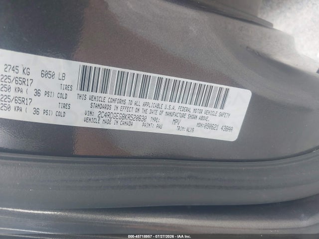 Продажа на аукционе авто 2019 Dodge Grand Caravan Gt, vin: 2C4RDGEG8KR520630, номер лота: 45718957
